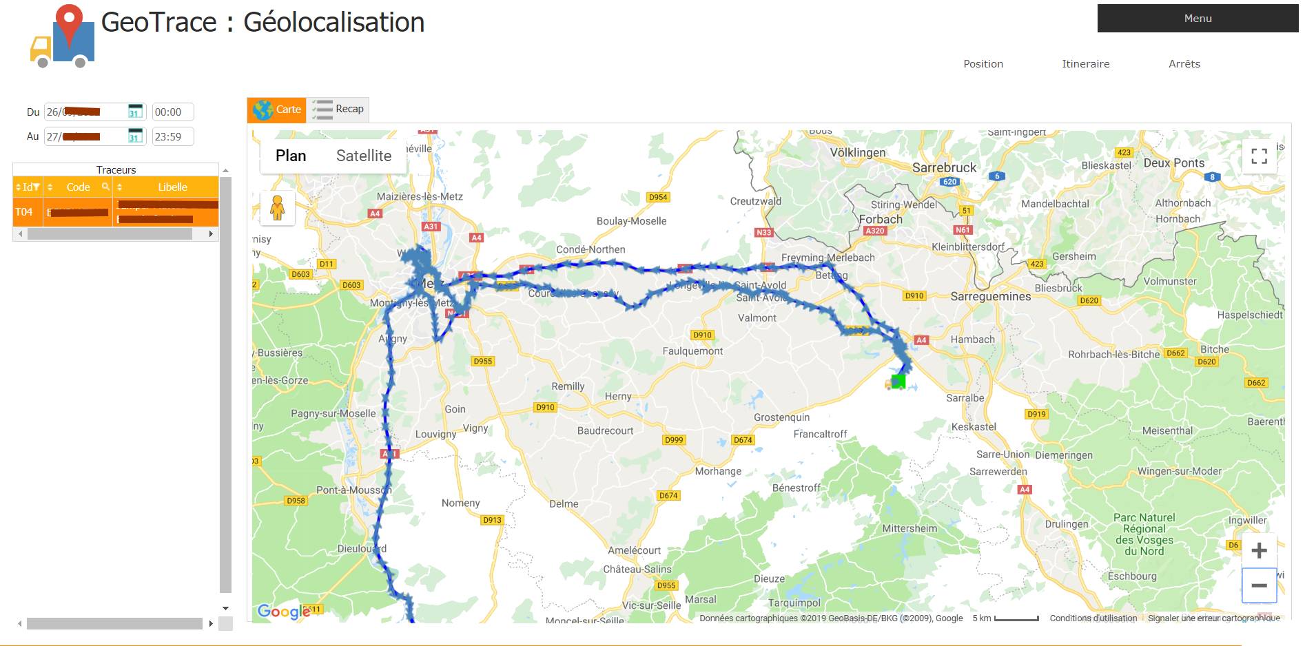 Affichage de litineraire des vehicules entre deux dates personalisation du logiciel