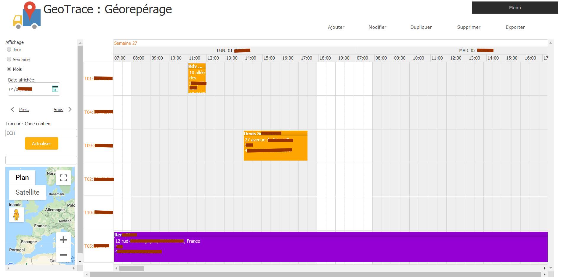 Georeperage zone de presence avec avertissement par mail en temps reel